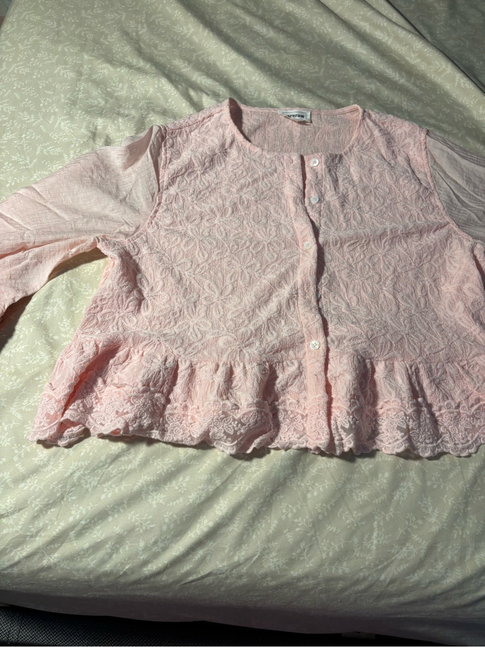 Light Pink Lace Peplum Button-Down Top